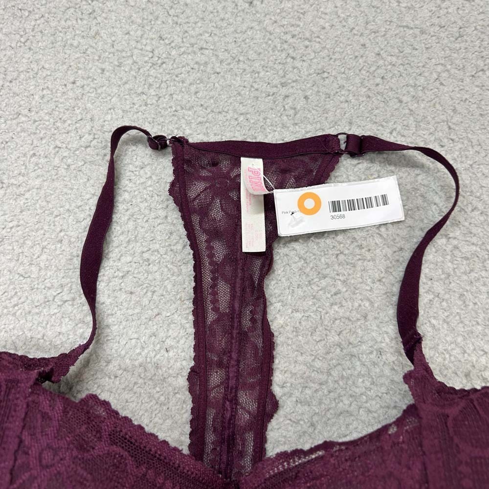 PINK Bra L Push Up Bra Lace Longline Racerback Burgundy Victoria's Secret